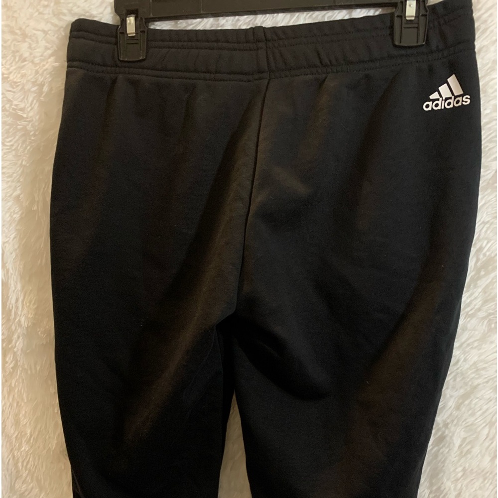 Adidas Womens L Black Joggers Cropped Athleisure Cotton Drawstring Pockets 1044